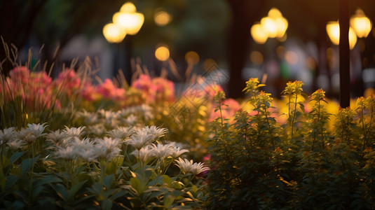 绿化带里的花草背景图片