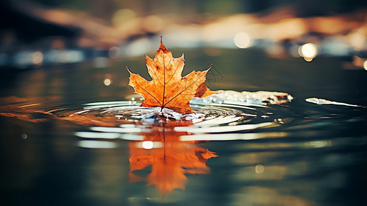 掉落在水面上的叶子高清图片