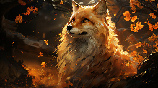 落叶间的狐狸图片