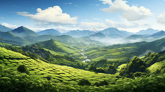 山野里的茶田图片