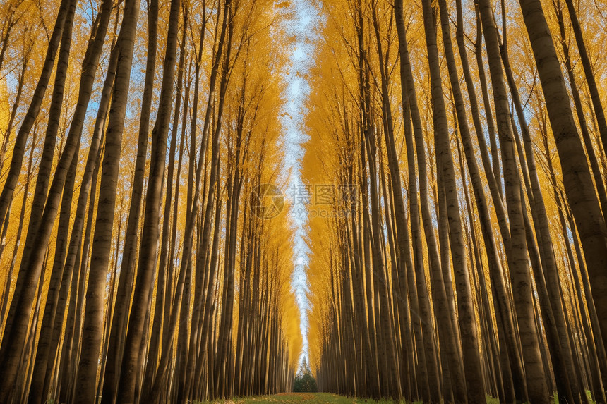 金黄色的杨树林景观图片
