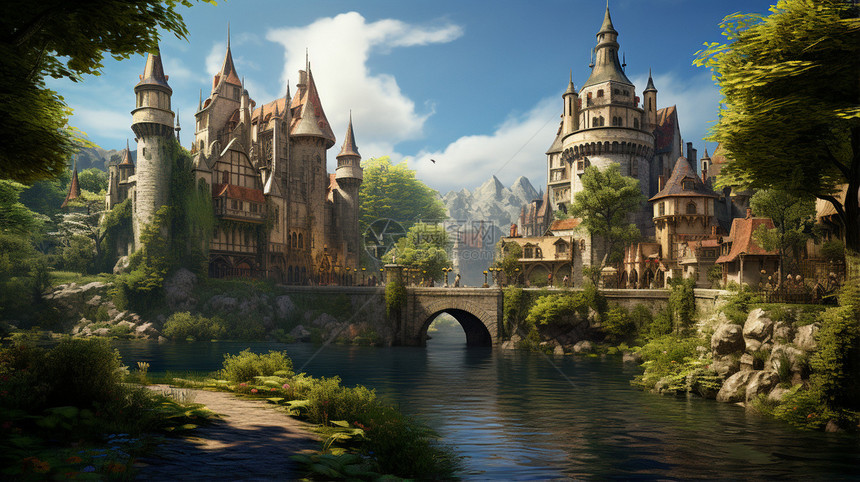 神话里的河滨城堡建筑图片