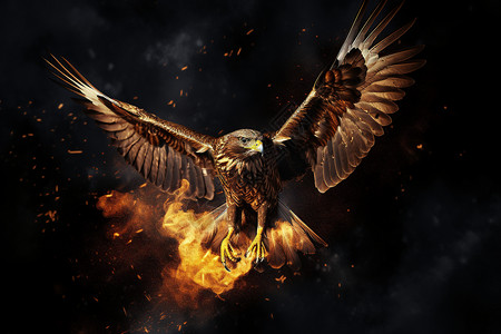 翅膀火焰素材黑暗中飞翔的老鹰背景