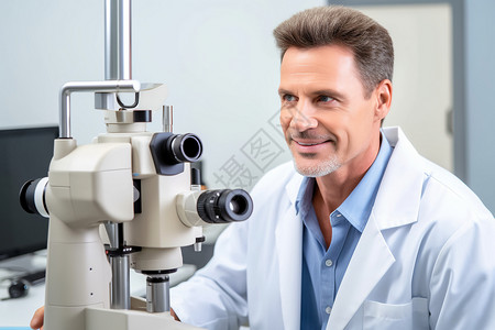 使用显微镜的医生背景图片