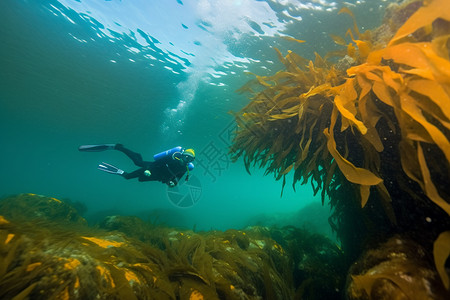 深海植物探索深海奥秘的潜水者背景