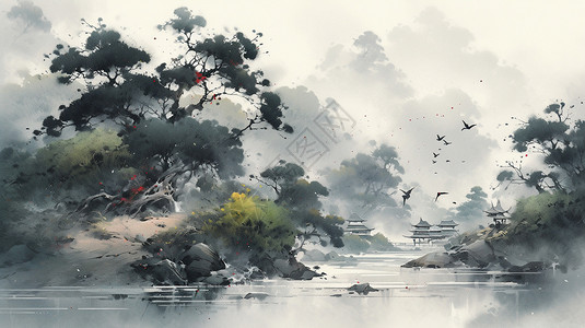 传统艺术中国风水墨画背景图片