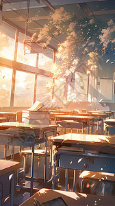 阳光照在了教室的桌子上背景图片