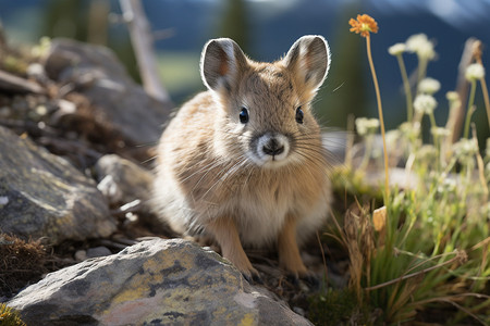 草原岩石上的小动物图片