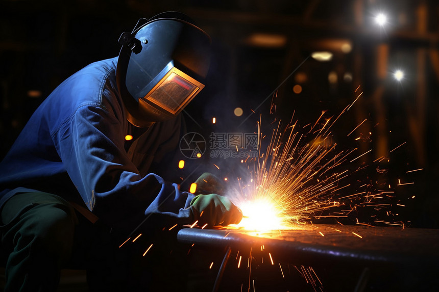 焊接金属的工人图片