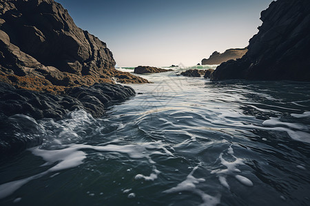 海浪下的岩石背景图片
