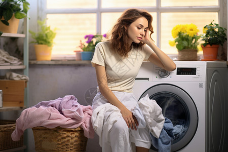 女人用洗衣机洗衣服图片