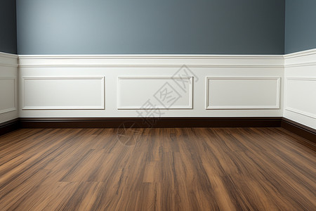 空旷的木质地板与白色面板墙的房间背景图片