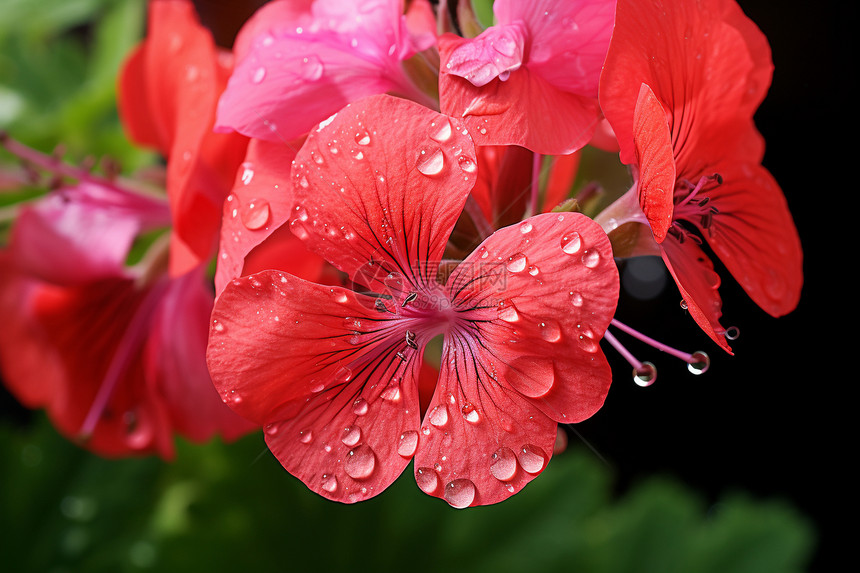 天竺葵上的雨滴图片