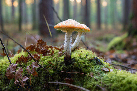 蘑菇与苔藓共生图片