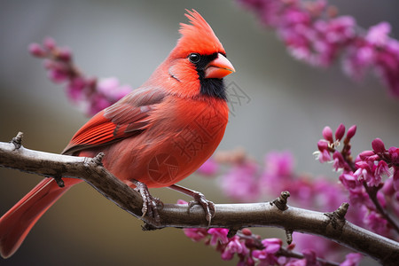 红色愤怒小鸟树枝上有一只红色羽毛的小鸟背景