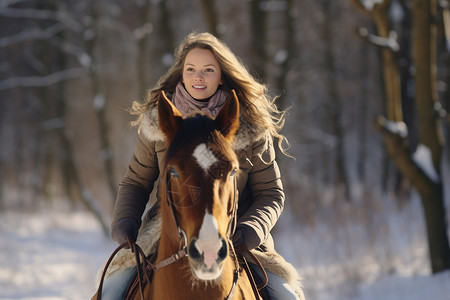 冬日骑行的女孩图片