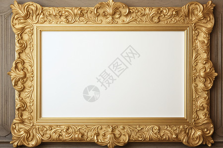简洁花纹框空白的金色相框背景