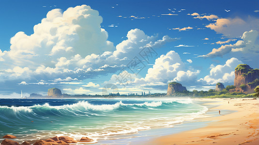 蓝天白云沙滩图片