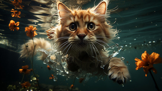 猫游泳水里游泳的猫背景