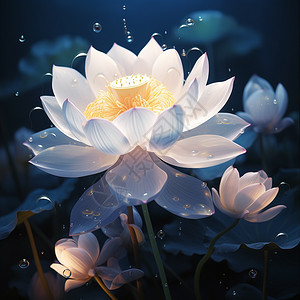 池塘里的雨雨里的白莲花插画