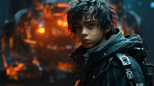 雨中的男孩背景图片