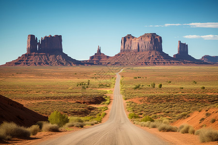 茫茫大漠中一条长长的公路背景图片