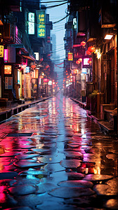街巷上的霓虹灯图片