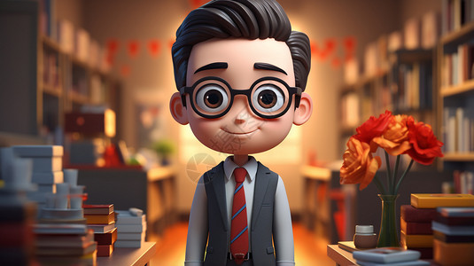 戴眼镜的男教师卡通形象背景图片
