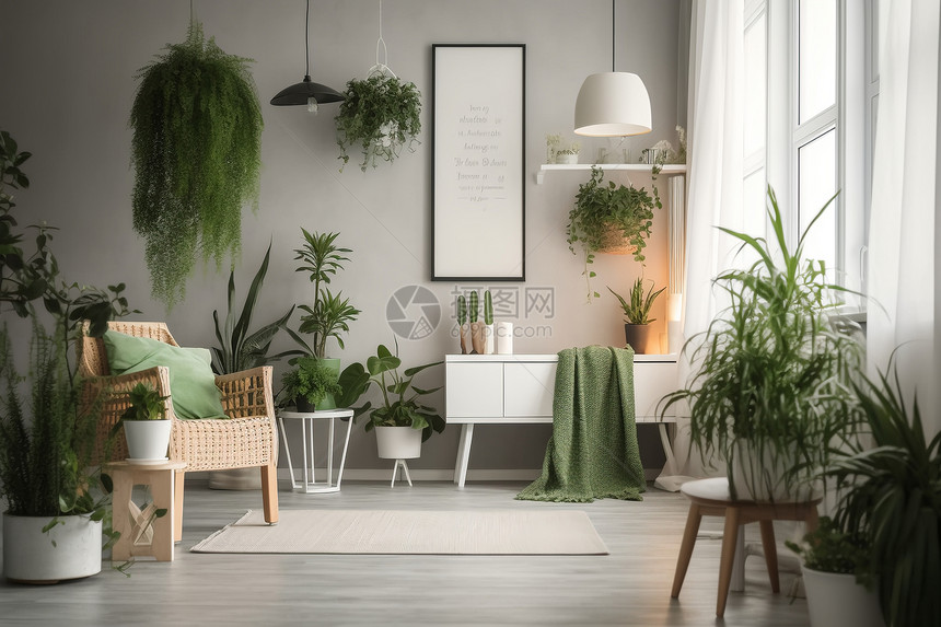 植物环绕的现代房间图片