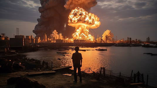 炸弹爆炸海洋城市的核爆炸背景