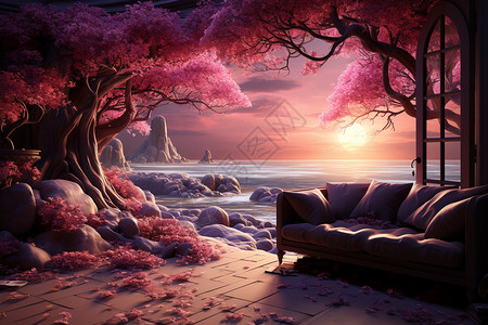 粉色梦幻的日落背景图片
