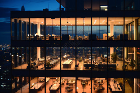 城市夜景中的商务餐厅背景图片