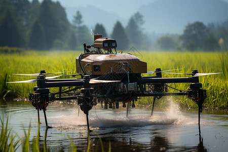 无人机给水稻喷药背景图片
