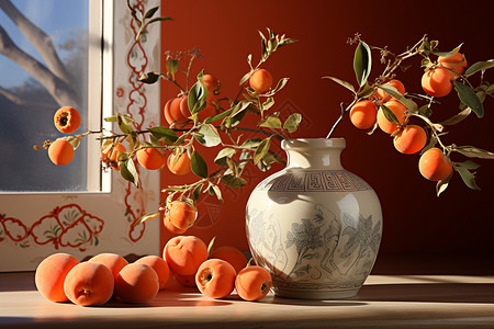 花瓶旁的山柿图片