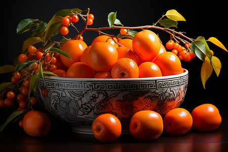 成熟的柿子在碗里图片
