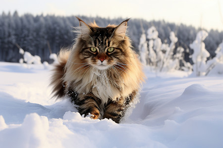 雪地探险的猫图片