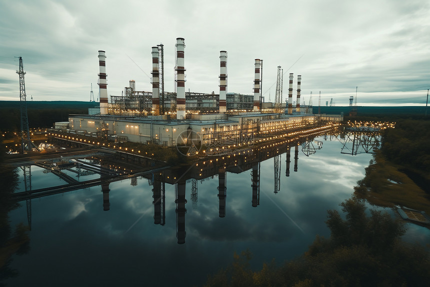 森林旁大型炼油厂图片