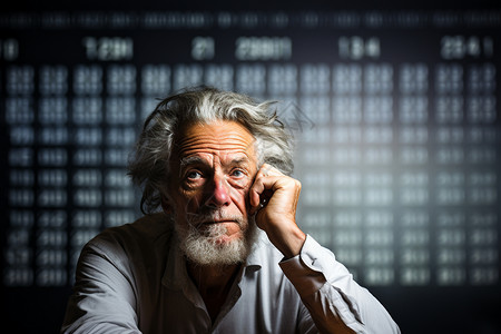 坐在证券交易所里的老年人背景图片