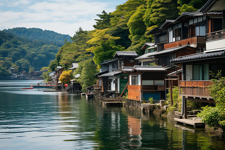 湖边的房舍背景