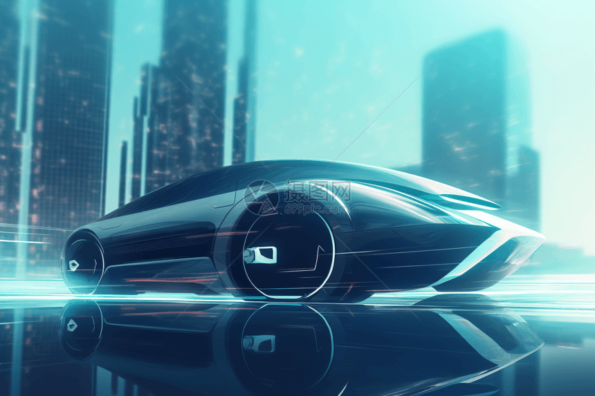 摩天大楼的未来主义汽车图片