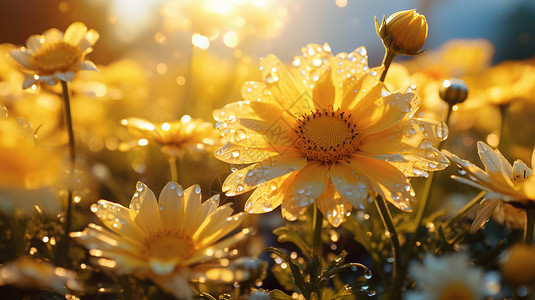 菊花蜜蜂金黄的波斯菊背景