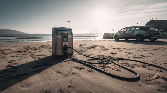 海滩的汽车充电站图片
