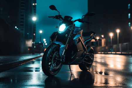 夜晚的电动摩托车图片