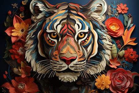 虎年设计的多彩虎头背景图片
