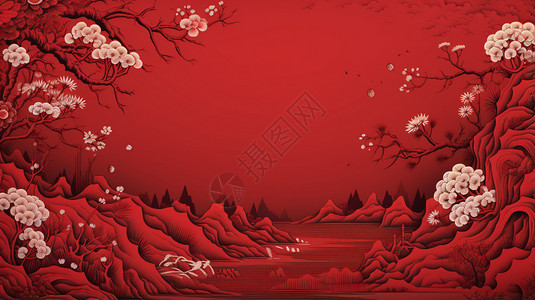 中国山脉红色背景背景图片