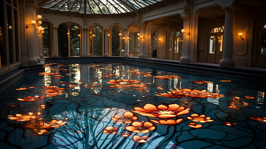 玻璃华丽的室内的游泳池设计图片
