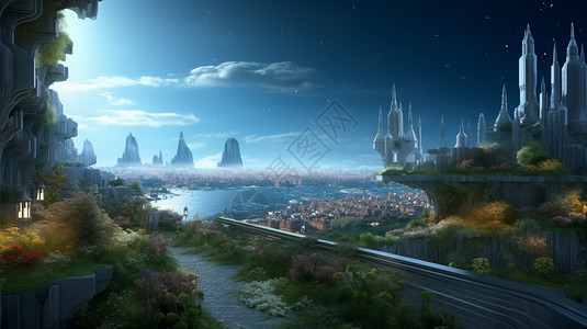 未来城市的插画背景图片