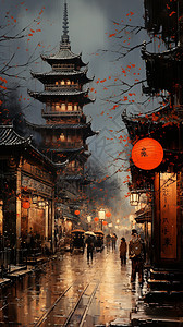 传统的中国街道背景图片