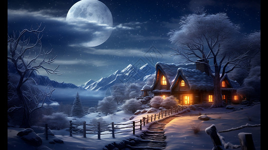 雪地里的小屋背景图片
