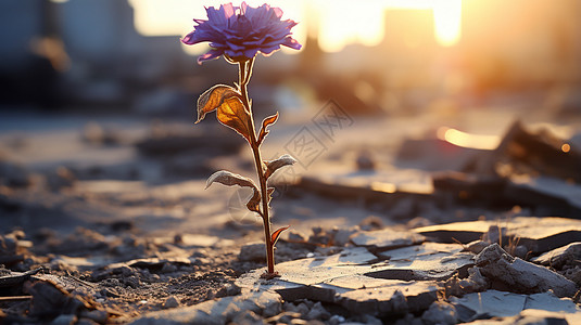 废墟中生长的花朵背景图片